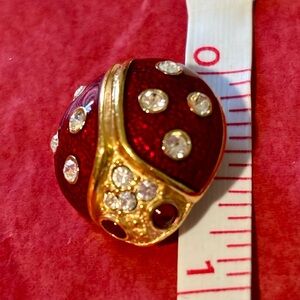 Vintage Krementz Red Enamel, Rhinestone and Gold Ladybug Brooch, EUC